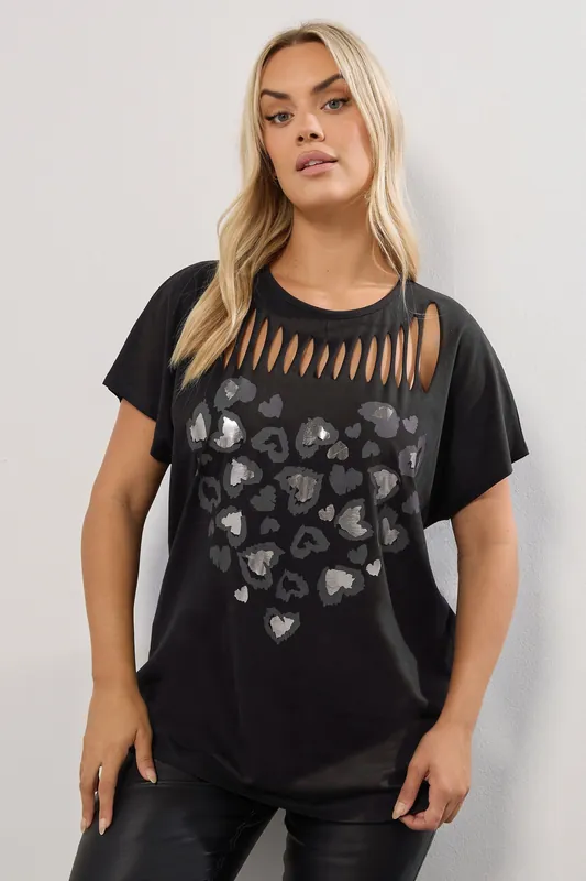 Leopard Heart Slash Detail Top - Yours
