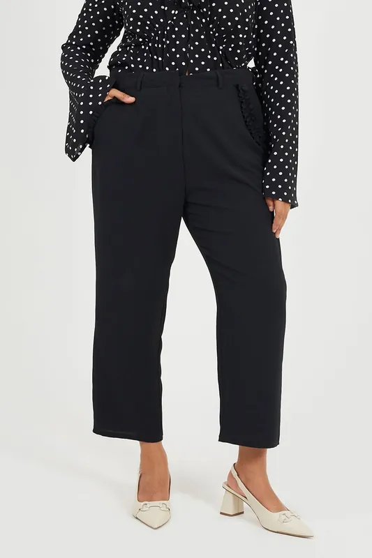 Curve Ruffle Detail Cropped Cigarette Trousers - Brave Soul