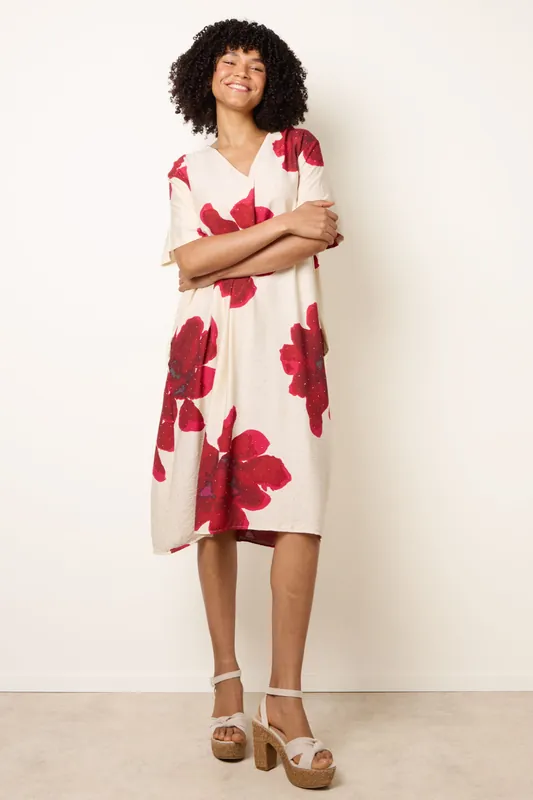 Red Floral Print Diamante Detailed Dress - Blue Vanilla