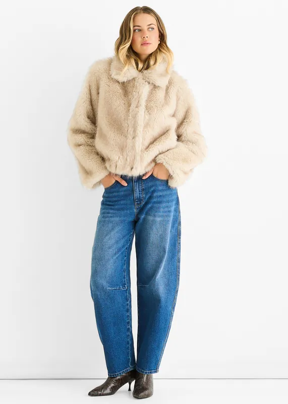 Beige Premium Ombre Faux Fur Jacket - Gini London