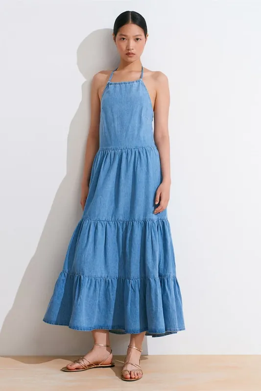 Women's Cotton Denim Midi Dress - Dilvin
