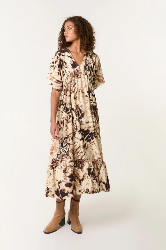 Brown Abstract Animal Print Dress - Blue Vanilla