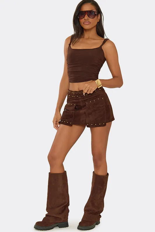 Cargo Style Studded Mid Rise Mini Skorts - EGO