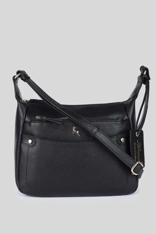 'Classico Napoli' Real Leather Top Zip Crossbody Bag - Ashwood Leather