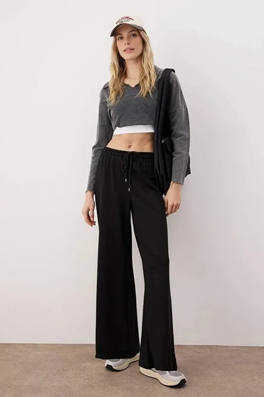 High Waist Relaxed Knit Joggers with Side Pockets - WOVCOR