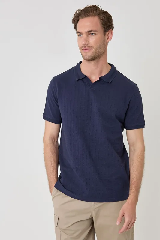 Trophy Neck Textured Stretch Cotton Polo Shirt - Threadbare