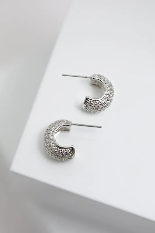 Jon Richard Rhodium Plated Cubic Zirconia Half Hoop Earrings