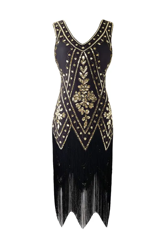 Elegant Retro Dress with Tassels & Sequins - MODISHION