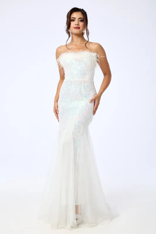 Pearl - White Bandeau Sequin Maxi Dress