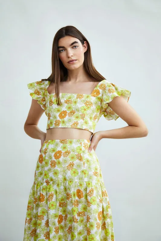 Ruffle Sleeve Crop Top - Shnoo