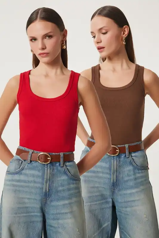 Fitted U Collar Knitted 2- Pack Tank Top