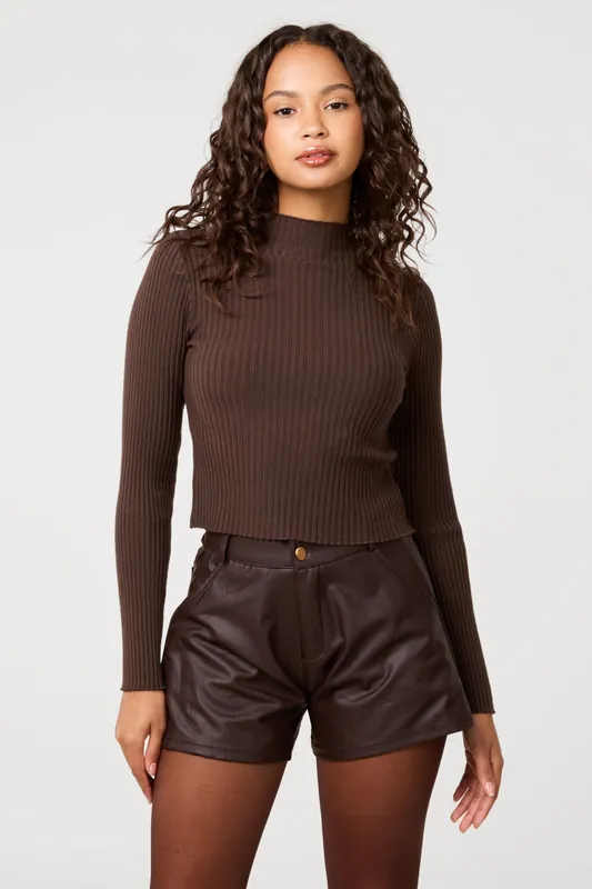 Brown Ribbed Jumper - Pink Vanilla