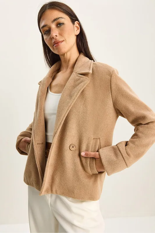 Plush Button-Up Coat with Pockets