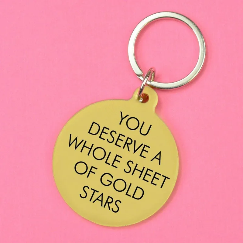 You Deserve a Whole Sheet of Gold Stars Keyring - Flamingo Candles