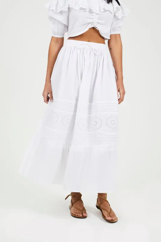 Tiered Maxi Skirt With Embroidery - Brave Soul