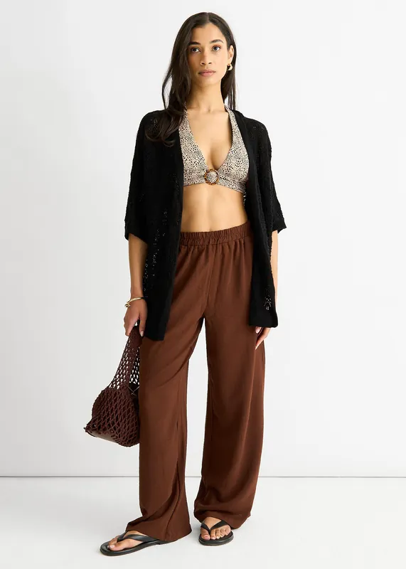Black Crochet Knit Edge to Edge Cardigan - Gini London