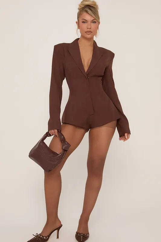 Tailored Long Sleeve V-neck Shoulder Pads Playsuit