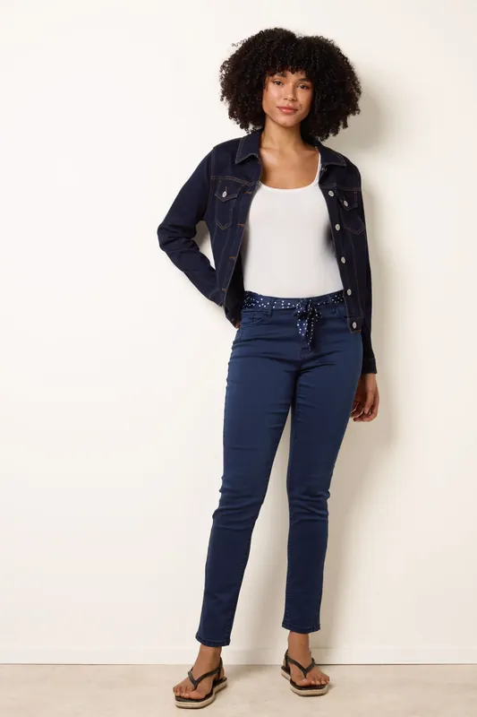 Navy Slim Leg Stretch Denim Scarf Trousers - Blue Vanilla