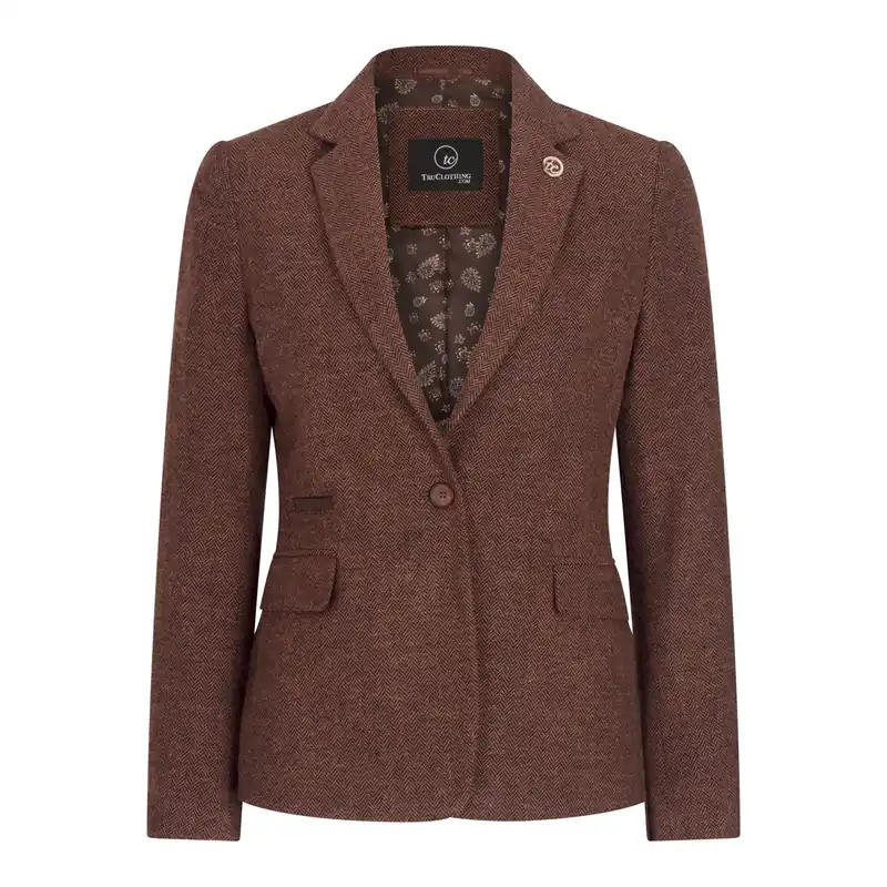 Women's Herringbone Wool Tweed Check Blazer - Infinity Leather
