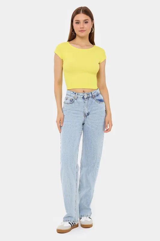 Basic Round Neck Short Sleeve Cropped Top - Hiccup