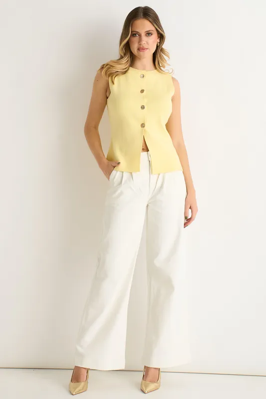 Lemon Button Front Compact Knit Waistcoat - Gini London