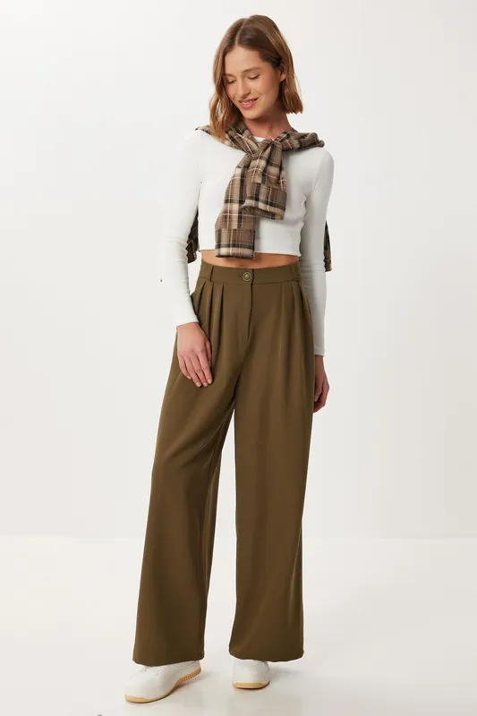 High Waist Pleated Palazzo Pants - Happiness Istanbul