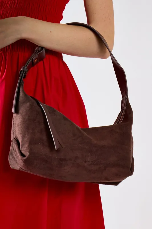 Faux suede buckle detail shoulder bag - Shnoo