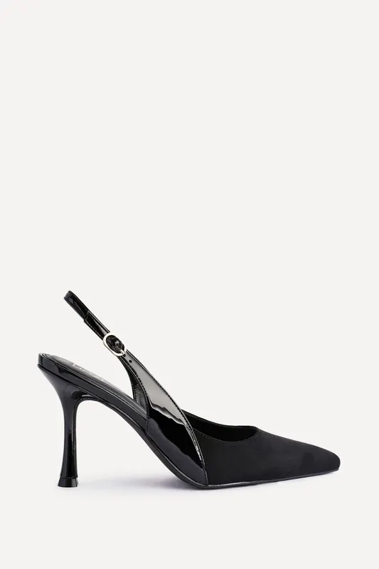 Wink Black Faux Suede Two Tone Court Heel - Linzi