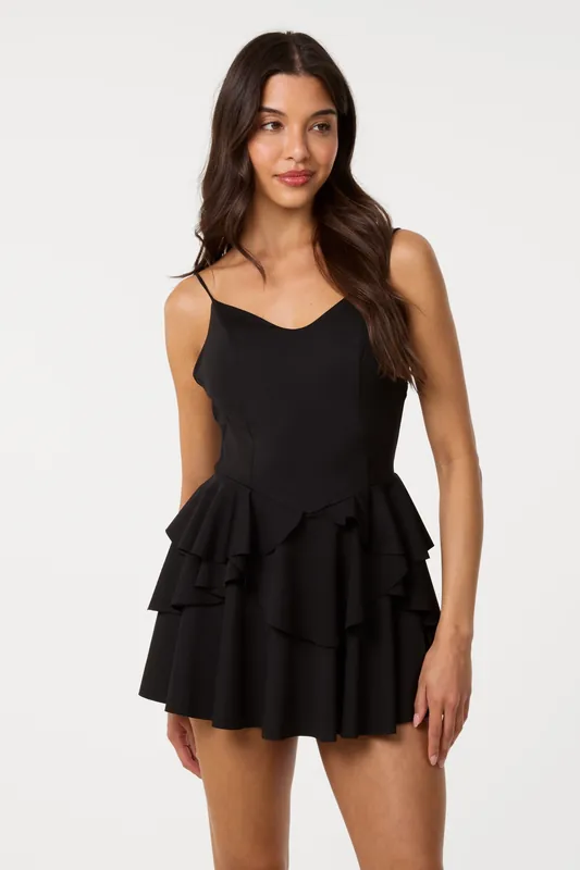 Black Tiered Hem Bustier Dress - Pink Vanilla