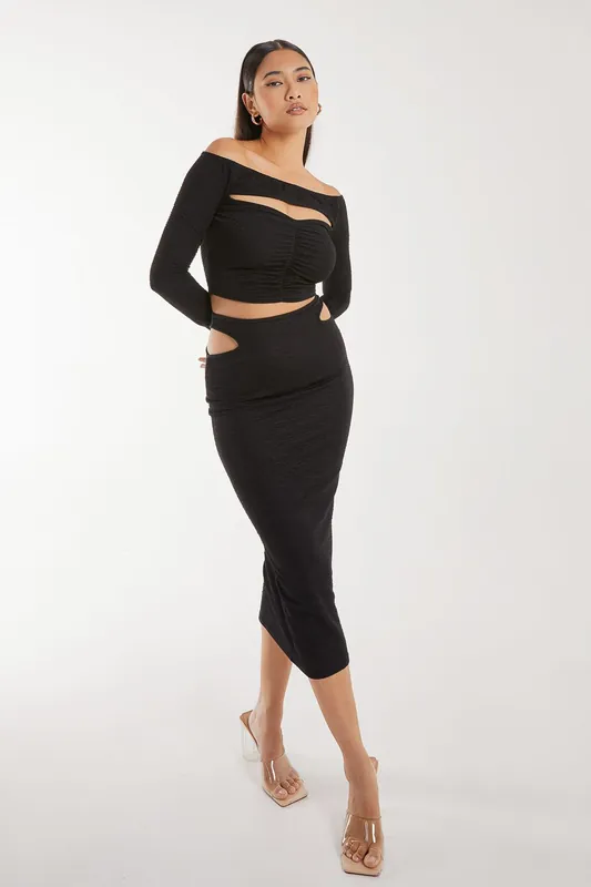 Ripple Cut Out Midi Skirt - Pink Vanilla