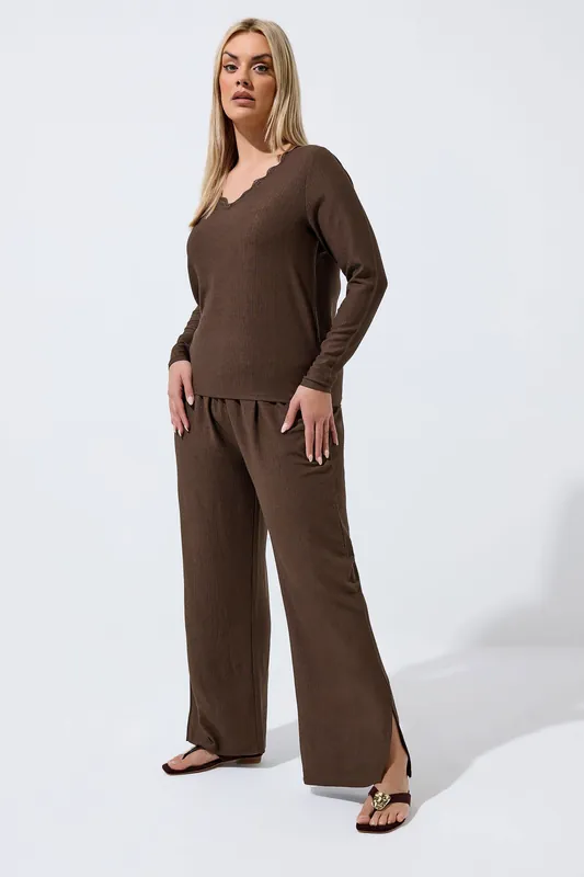Textured Wide Leg Trousers - Yours