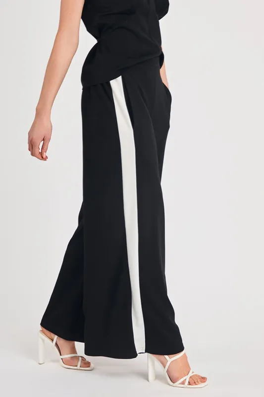 Wide Leg Crepe Trousers with Leg Stripe - French Connection