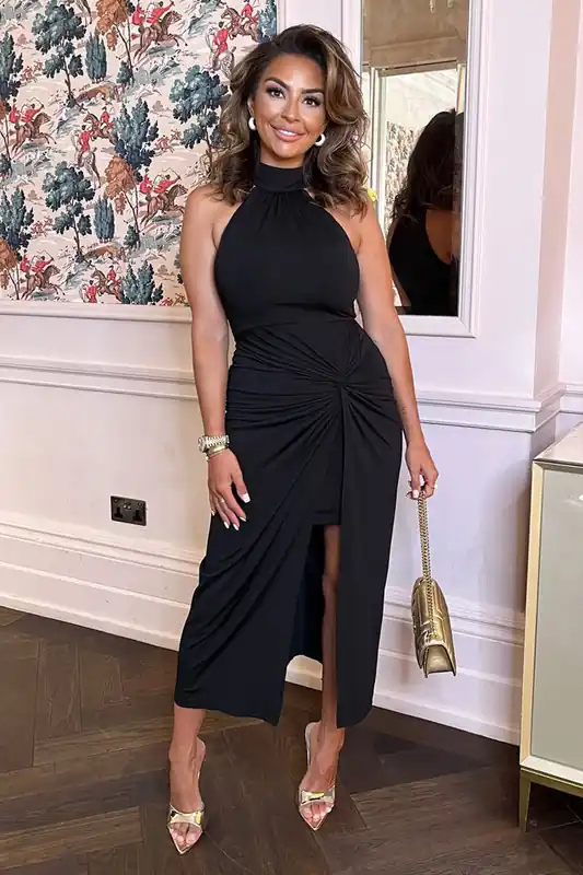 Black Halter Neck Knot Skirt Midi Dress - AX Paris
