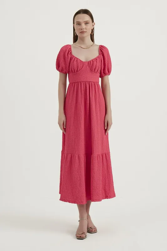 Sweetheart Neck Balloon Sleeves Maxi Dress with a Back Detail - Hiccup