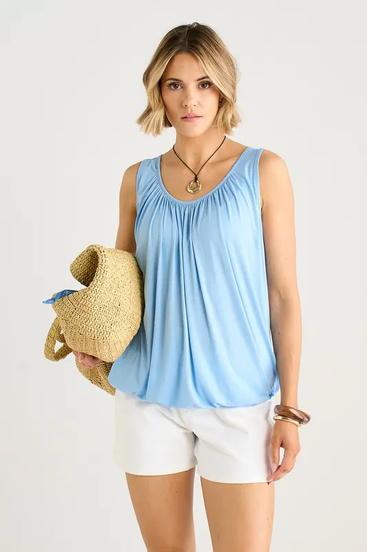 Light Blue Round Neck Oversized Sleeveless Top - Gini London