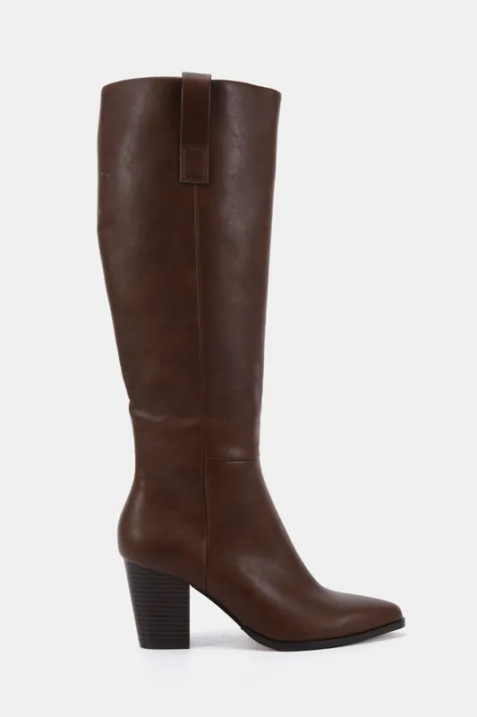 Wide Fit Gili Block Heel Western Knee Boot - Novo