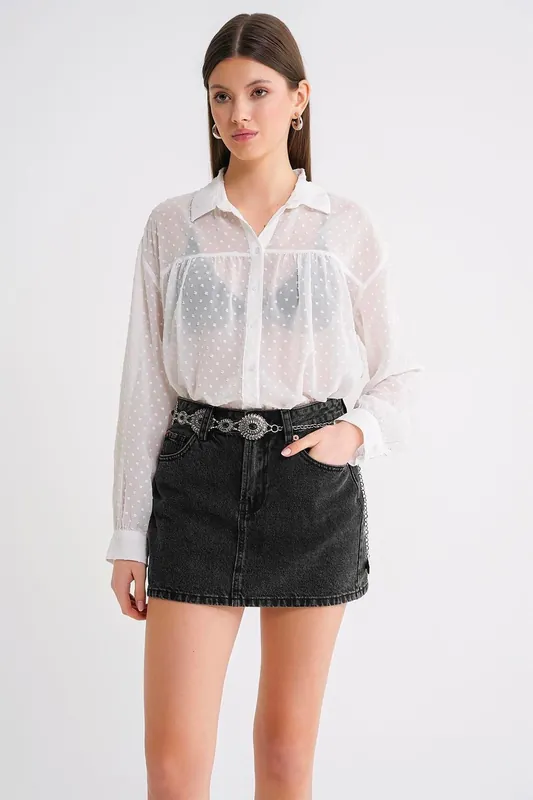 Buttoned Transparent Blouse - MixRay
