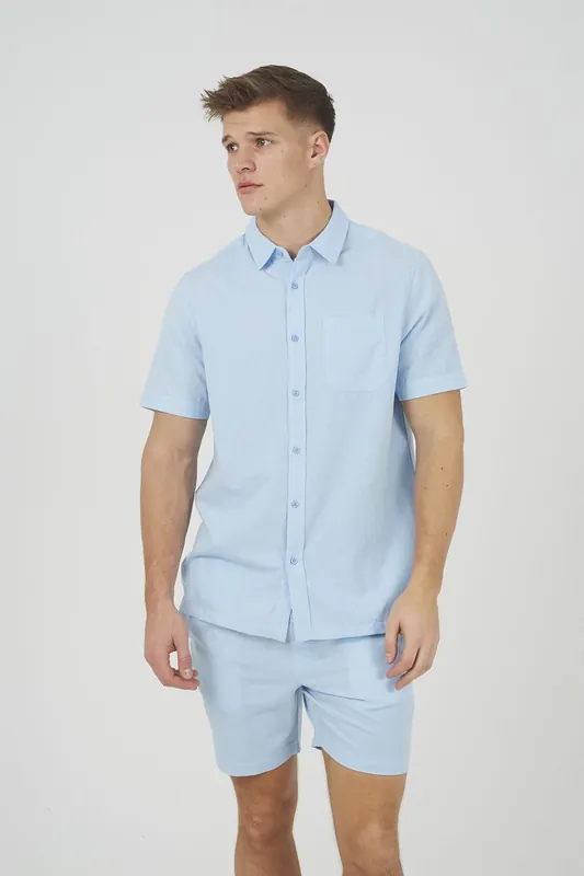 Short Sleeve Button-Up Shirt with Chest Pocket