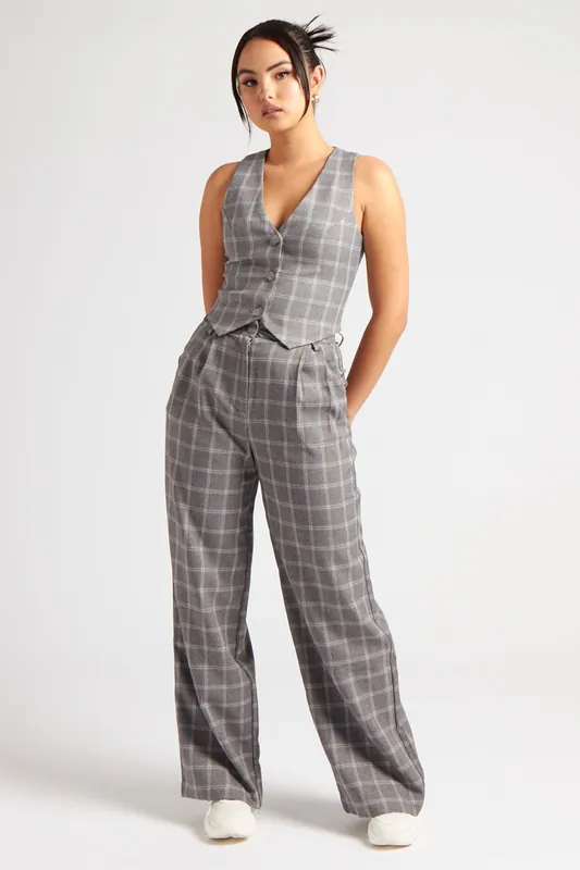Checkered Wide Leg Trousers - Urban Bliss