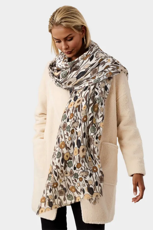 Floral Print Fringed edges Scarf In Brown - FS Collection