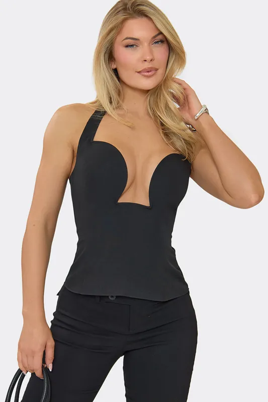 Strappy Plunging Neckline Corset Top - EGO