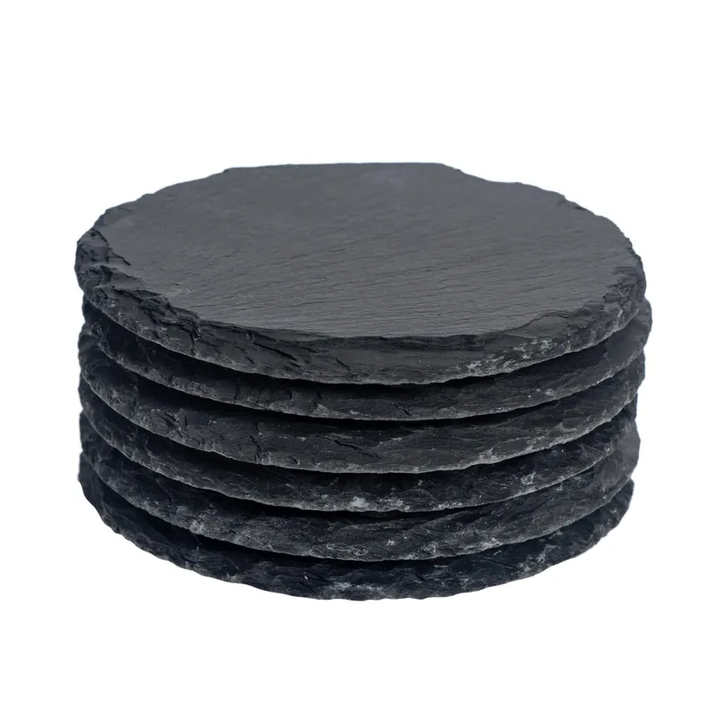 10cm Round Slate Coasters - Set of 6 Natural Stone Drinks Coasters