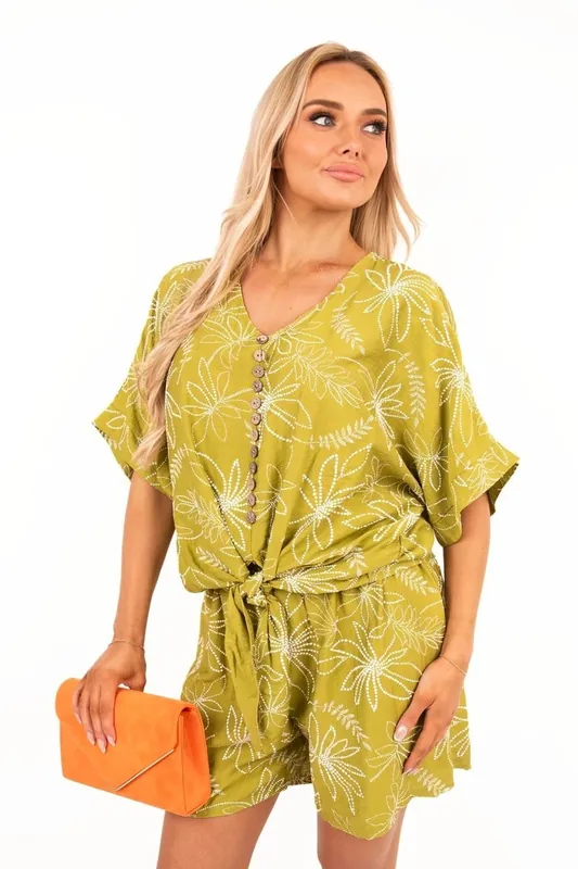 Azaira Button Front Short Sleeve Co-ord Set With Tie Waist