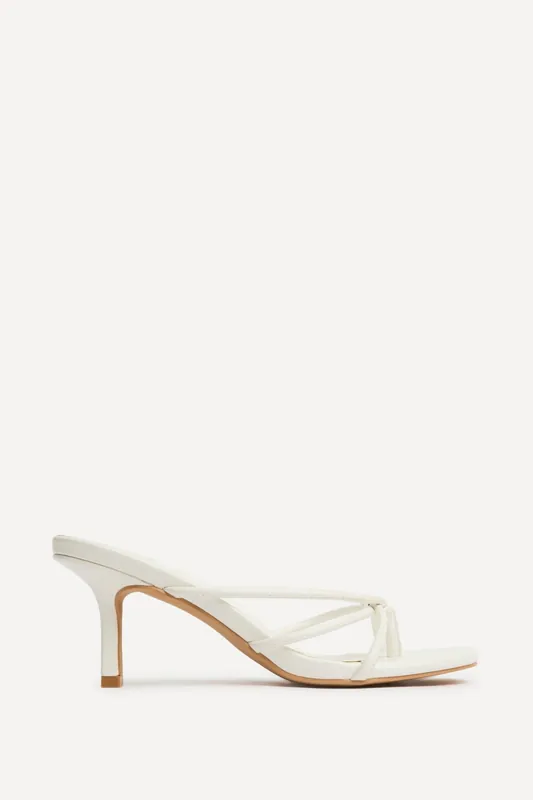 Solis White Strappy Mule Heels - Linzi