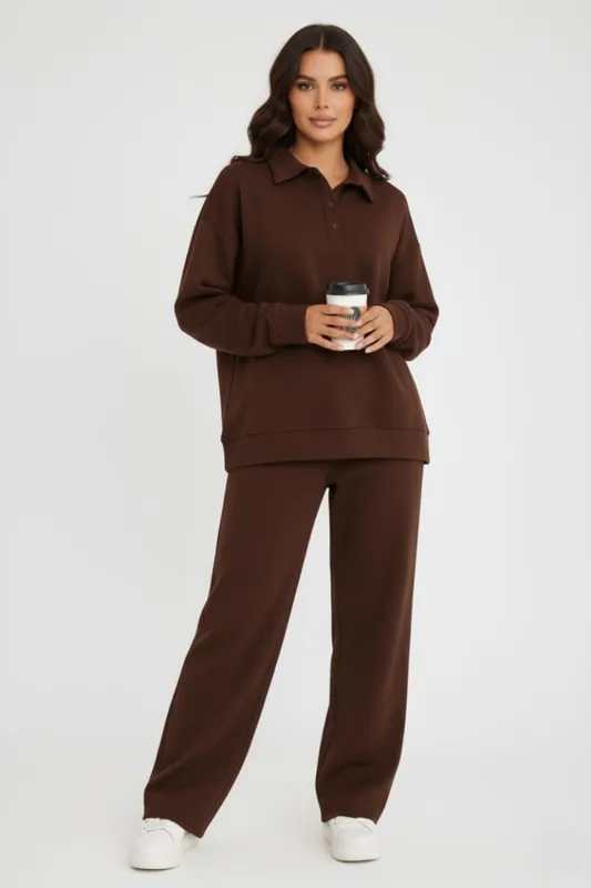 Rugby Top and Straight Leg Trouser Co-ord Set - Interlock - Two Piece