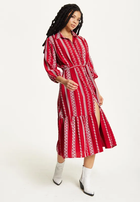 Embroidered Midi Shirt Dress - Liquorish