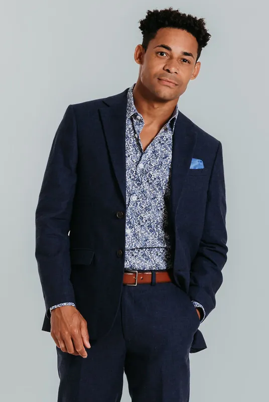 Navy Linen Suit Jacket - Dobell