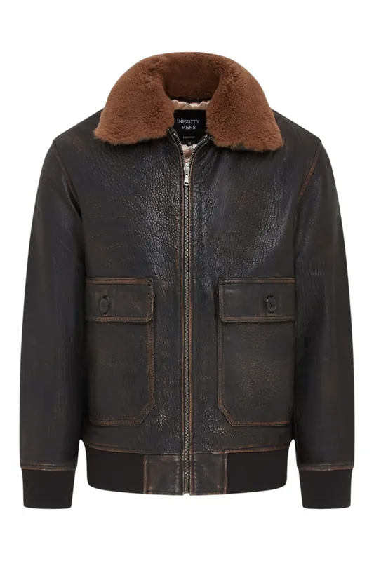 Leather Bomber Sheepskin Collar G-1 Pilot Jacket - Trick