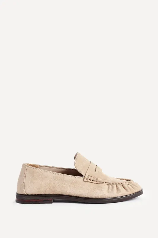 Belmont Beige Suede Leather Ruched Loafer - Linzi