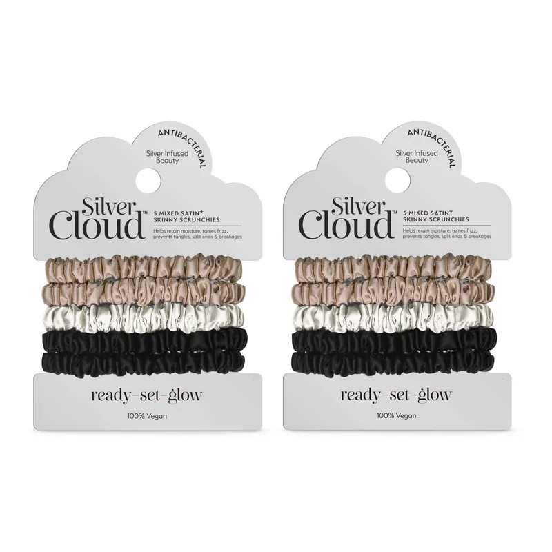 Silver Ion Infused Satin Hair Scrunchies Mutli 5 Pack - Twin Pack